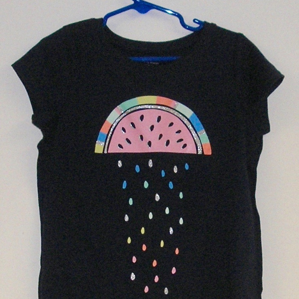 GIRLS NAVY TEE WITH WATERMELON DESIN, SIZE 6, NEW
